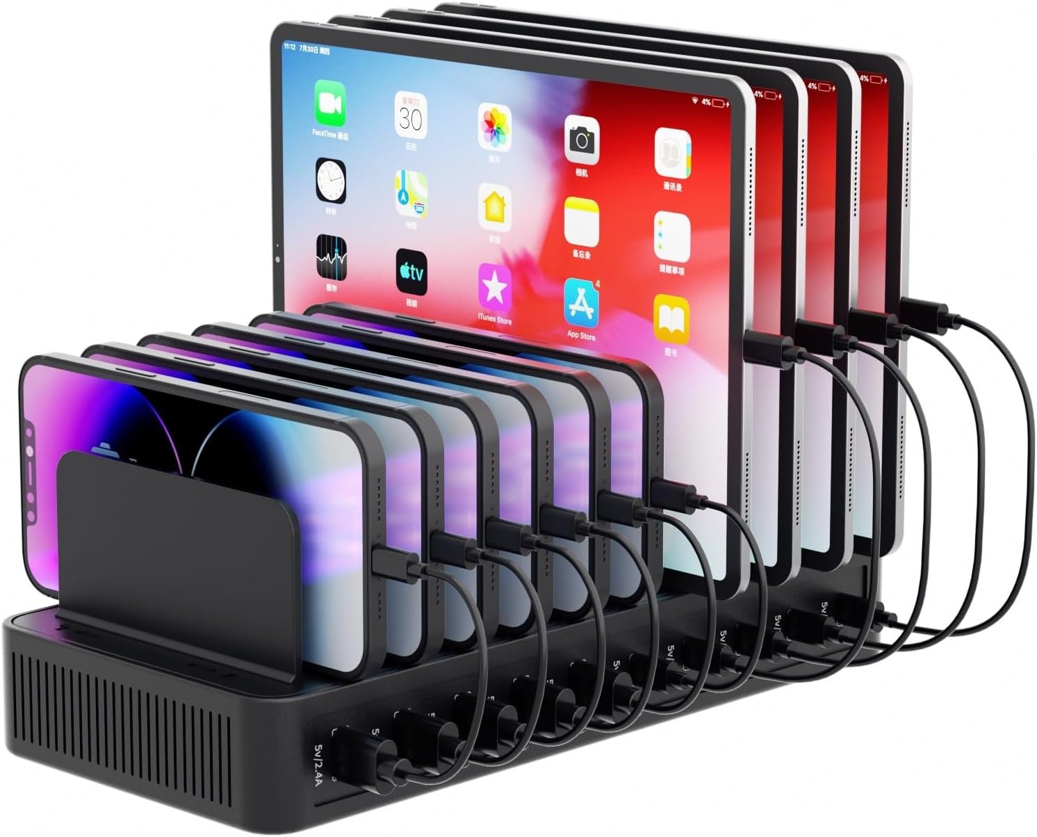 100W 10port Charging Dock Device Organizer Charging Dock for iPhone, Android, iPad,Tablets & More