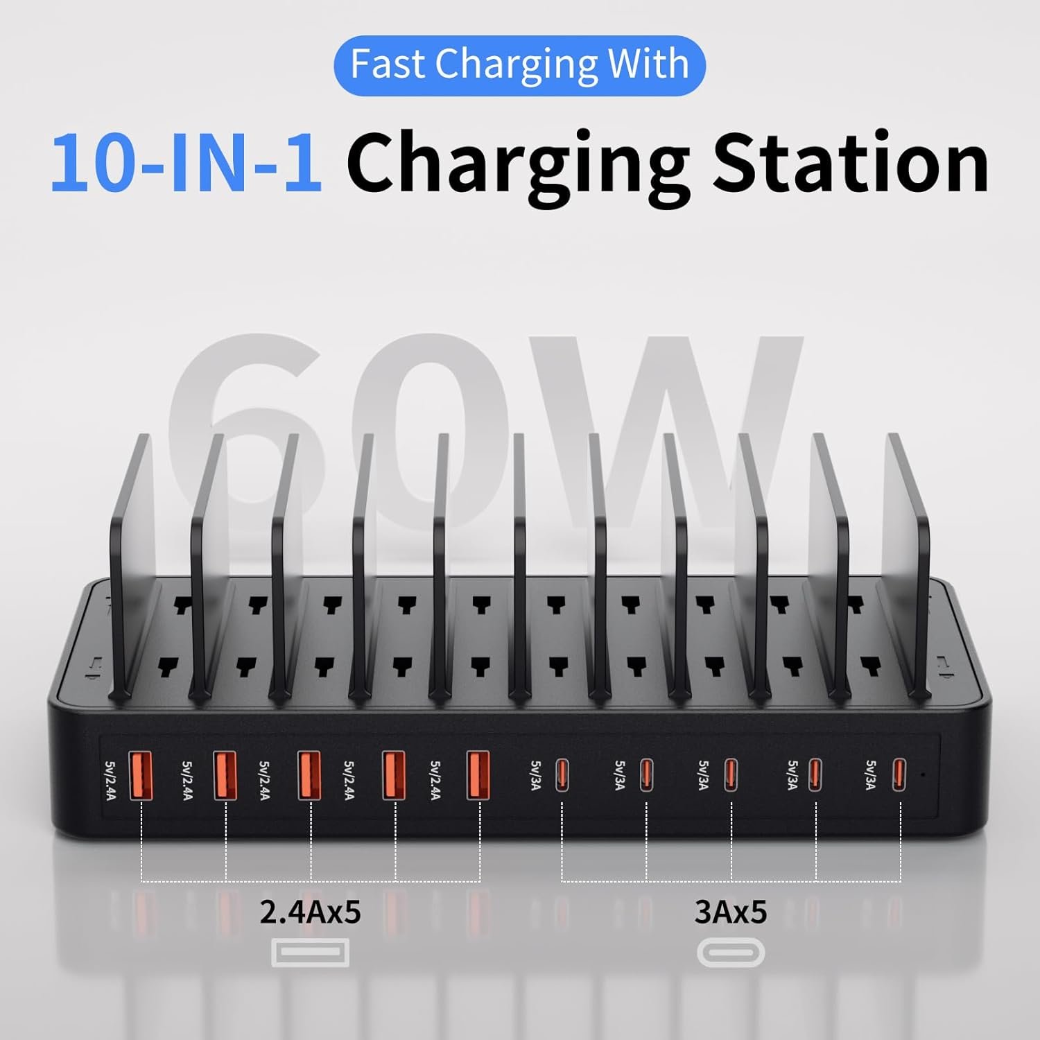 100W 10port Charging Dock Device Organizer Charging Dock for iPhone, Android, iPad,Tablets & More - Image 3