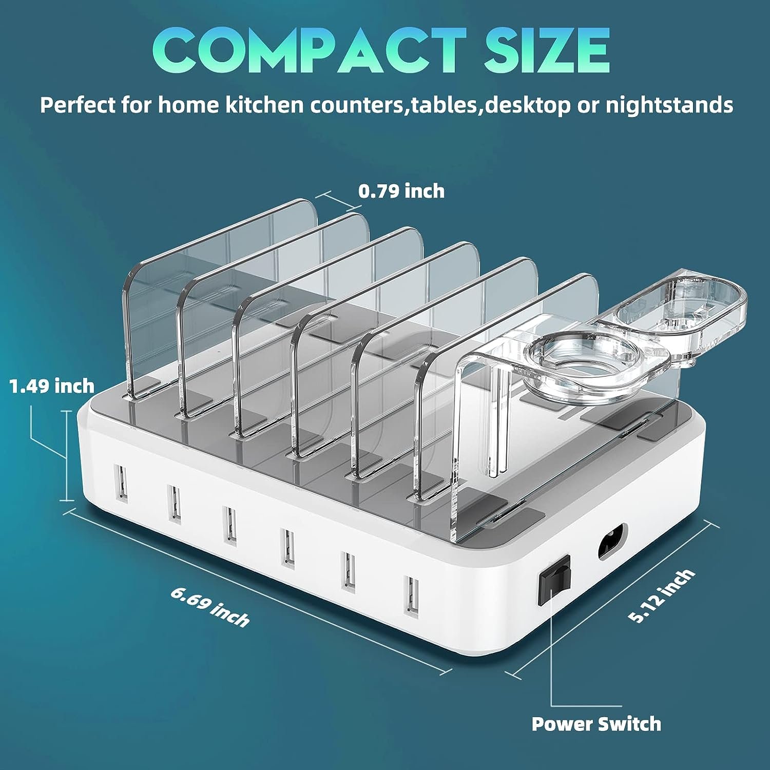Charging 6-Ports Docking Station with 7 Mixed Cables Compatible for Iphone, IPad,Iwatch, Ipod, Cellphone & Tablet - Image 3